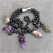 LAnGSHAW 3 Strands 6mm Black Onyx Amethyst Abalone Shell Beads Bracelet
