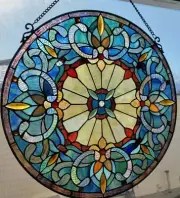 22"x 22" Victorian Tiffany Style Stained Glass Round Window Panel Suncatcher