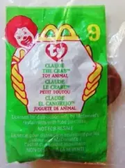 McDonald's Ty Teenie Beanie #9 Claude The Crab 1999 NEW