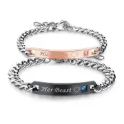 SZTXJ Gift for Lover His Beauty Her Beast Stainless Steel Couple Bracelets for Women Men Jewelry Matching Set