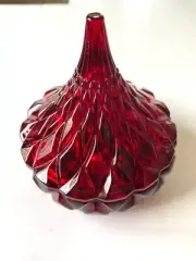 Ruby Red Lead Crystal Glass Hershey Kiss Shaped Covered Candy Dish - New in Box