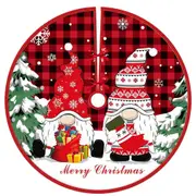 Checked Gingham Christmas Fabric Tree Skirt - Gnomes