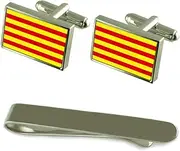 [Select Gifts] Catalonia Flag Silver Cufflinks Tie Clip Box Gift Set