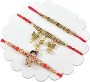 [Rakhi.com] Rajwadi Rakhi Set With Hanuman Rakhi Set of 3 Rakhi with Greeting Card | Rakhi Thread | Rakhi for Brother, Sister, Bhaiya, Bhabhi and Kids for Indian Rakhi Raksha Bandhan Festival
