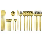 Stainless Steel Titanium Plated Golden Flatware Set 24 Piece, Golden Silverwa...