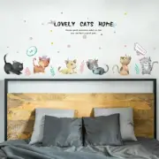 Removable Wall Stickers Lovely Cats Floral Wreath Living Room Decor DIY AU