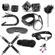 Sm Bondage Set, Leather Bat, Whip And Feathers For Teasing And Training Props 12Pcs
