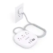 Flat Plug Power Strip, 5ft Ultra Flat Extension Cord - 3 Outlets 4 5 FT White