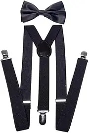 [Generic] Suspenders and Bow Tie Sets for Men - Men's Women's Tuxedo Suit Suspender and Pretied Bowtie for Wedding Strong Clips