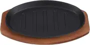 Cabilock Sizzling Steak Plate Set With Wooden Base - 10 Inch Cast Iron Fajita Skillet Server, Grill Fish Plate, Griddle Pan, Bacon Pan for Veggies, Fish, Meats