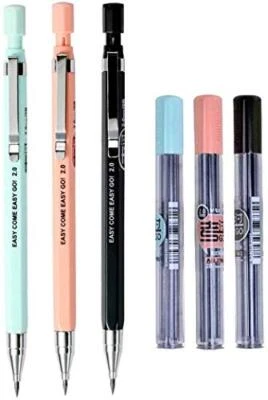 3pcs 2.0mm Mechanical Pencil with 18pcs Black Lead Refills, Automatic Pencils