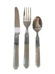 3 Flatware Fork Spoon Knife Transparent Lucite Acrylic Stainless Steel Taiwan