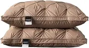Five-Star Hotel Down Comfort Pillow, 3D Embossed Pillow, Neck Support Pillow, White Goose Down Pillow core(1pc Coffee Brown,High Pillow)