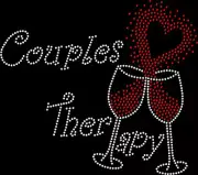Rhinestone Bling Sparkle Iron On Transfer DIY Couples Therapy Wine Glass