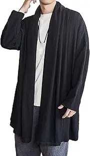 [SWJGLITTR] Men's Ruffle Shawl Collar Cardigan Lightweight Drape Cape Overcoat Open Front Drape Cape Overcoats