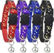 Cat Collar Stars and Moon, 3-Pack, Reflective with Bell, Solid & Safe Collars for Cats, Nylon, Kitty Collars, Pet Collar, Breakaway Cat Collar, Free