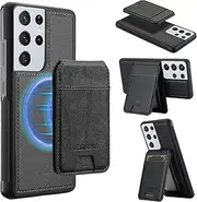 [GoshukunTech] for Samsung Galaxy S22 Ultra 5G Wallet Case,for Samsung S22 Ultra Flip Case with Vertical Flip Card Slots PU Leather Detachable Phone Cover[Support Magsafe or Wireless Charging]-Black
