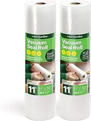 11" x 50' Vacuum Seal Bags Rolls (2 Pack), Vacuum Seal Bags for Food for External Strip Machine (Not Included), Freezer, Microwave, and Boil Safe Vacuum Sealer Bags Rolls