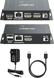 HDMI KVM USB Extender Over CAT5e CAT6, Extend 1080p@60Hz Audio Video Up to 60m Support Keyboard Mouse