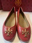Tory Burch $248 Everly Ballet Flat 8.5 Brilliant Red Nappa Lether Patent Gold