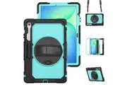 Samsung Galaxy Tab S10 FE+ 13.1 inch 2025 Hand Strap Stand Case with Screen Protector & Shoulder Strap-Black SkyBlue