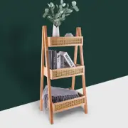 Ladder Bookshelf, 3-Tier Rattan Bookshelf, Free Standing Bookcase, Blanket Ladde
