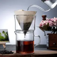 在飛比找樂天市場購物網優惠-廠家耐熱玻璃咖啡壺 雙層玻璃咖啡濾杯 滴漏式咖啡漏斗條紋