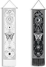 Newwiee 2 Pcs Black and White Vertical Tapestry Sun and Moon Moth Vintage Tapestry Aesthetic Hanging Gothic Witchy Tapestry for Halloween Living Room and Bedroom Wall Decor,12.8 x 53.1 Inches
