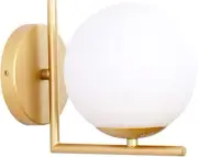 Wall Sconce Lighting, White Glass Globe Wall Lamp, Mid-Century Modern Gold