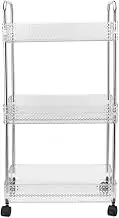 3 Tier Kitchen Storage Rack Multifunctional Mobile Cart with Wheels for Bathroom Laundry Room Narrow Spaces Stainless Steel Frame 17 Piece Set (3 Tier)