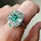1Ct Emerald Cut Lab Created Sapphire Vintage Halo Wedding Engagement Ring