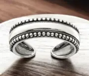 925 Sterling Silver 5mm Antiqued Beaded Adjustable Toe Ring - artisan toe ring