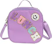 [Linkidea] Purple Cartoon Pattern Lunch Tote Bag for Kids, Portable Reusable Lunch Box Container Fits School, Picnic Use, Compatible with B.Box, Sunhanny, Pedeco, QQKO, Xgxn Lunch Box