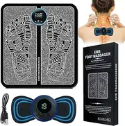 Ems Foot Massager Set with 1 Ems Foot Massager Electric and 1 Piece USB Mini Cervical Massager USB Portable Foot Massager Muscle Pain Relief for Neck, Back, Shoulder, Foot