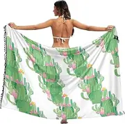 [RPLIFE] Green Cactus Swimsuit Coverup Women Sarong Fringe Beach Sarongs Women, Large, Green Cactus 2, Medium