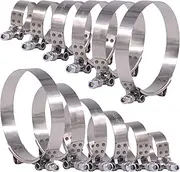 Glarks 12Pcs 6 Sizes 32-116mm Stainless Steel T-Bolt Hose Clamps Turbo Intake Soft Hose Intercooler Clamps Assortment Set