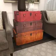 Litton Lane Storage Trunks 13" x 19" Leather Wood Chests Rustic Brown(Set of 3)