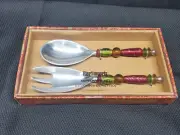 Pier One Imports Serve Ware Set w/ 2 Utensils Salad Server Colorful Handles