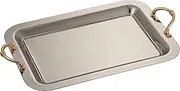 The House of Florence Sabreena Stainless Steel Serving Tray with Modern Gold Handle, 43.2 cm