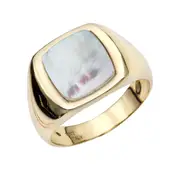 14k Yellow Gold Square Mother Of Pearl Ring, Size 7