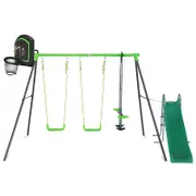 Hurley 2 Metal Swing Set with Slippery Slide & Hoop
