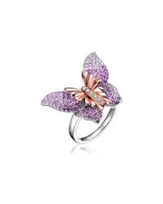 Genevive Two-Tone Over Silver CZ Butterfly Ring