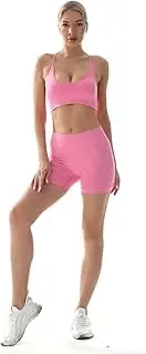 [Unique Zing] Women's Sports Training Set Two Piece Sports Suit Yoga Robe Vest Open Navel Top Seamless High Waist Boots Bicycle Shorts