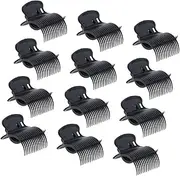 Pack of 12 Hot Roller Clamps Clips, Black