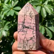 254G Natural rose Quartz Obelisk Crystal Wand Point Rose Tower Reiki Energy