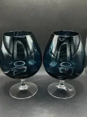 Vintage Empoli Style Teal Optic Art Glass Brandy Snifter Vase 7" Tall