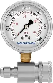 Measureman Pressure Gauge Kit, 2-1/2 Inch, 6000 PSI, 3/8 Inch Quick Connect, Liquid Filled