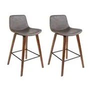 Leather Patterned Bar Stools Gas Lift - Wood and Brown - Set of 2