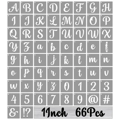 BAMIDELE 1 Inch Alphabet Letter Stencils for Painting, 66 Pcs Reusable Plasti...