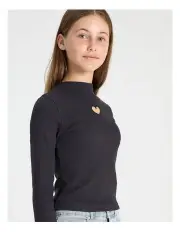 [Tilii] Long Sleeve Rib Funnel Neck Top in Black